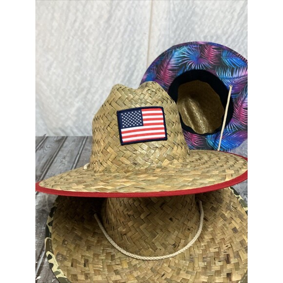 Lot of 3 New 24/7 Life 7-Eleven Shade NOI Straw Hats Camo Tropical Flag M/L